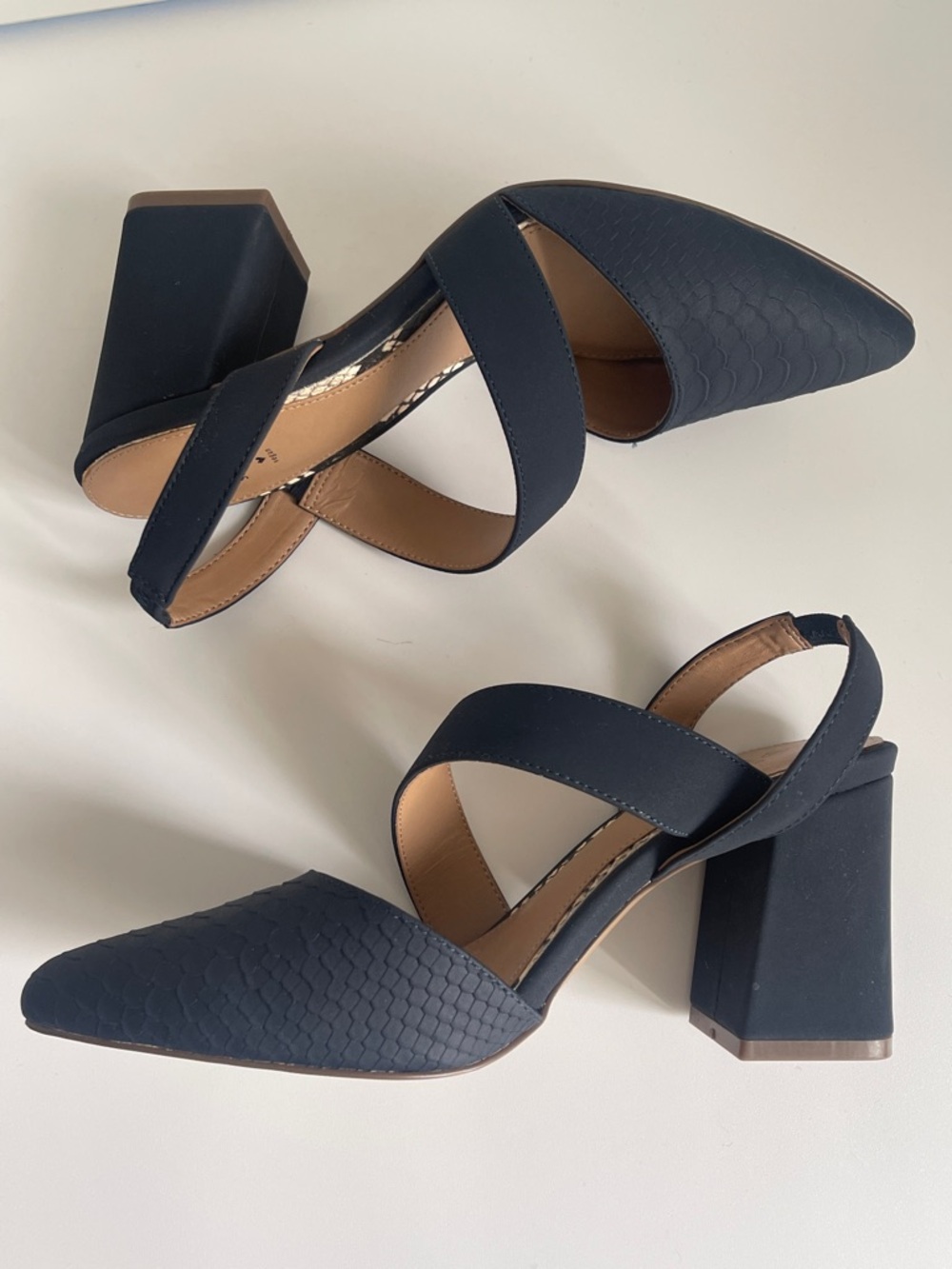 Call It Spring Navy Textured Block Heels - Picture 9 of 10